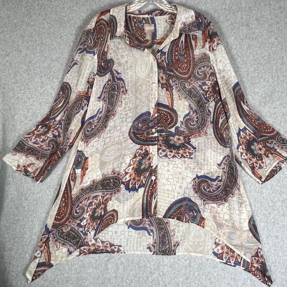 Chico's Tops - Chicos 1 Paisley Button Up Tunic Blouse Shirt Top Sheer Boho Artsy Boho Layering